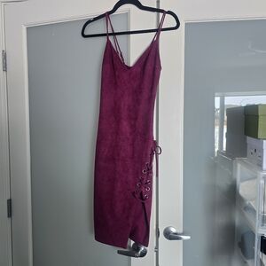 Oh Polly Magenta Lace-Up Midi Slip Dress